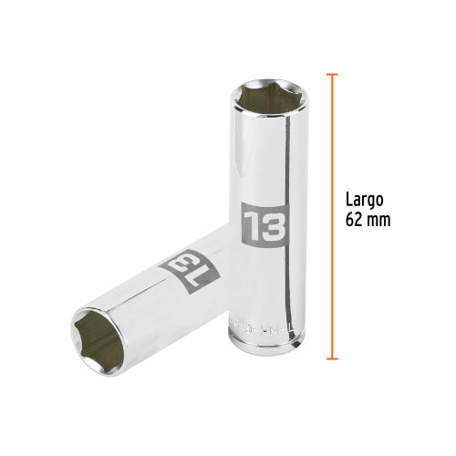 Dado largo de 13 mm, 6 puntas, cuadro 3/8", Truper