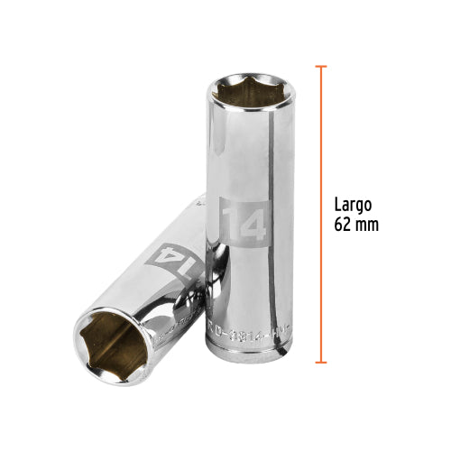 Dado largo de 14 mm, 6 puntas, cuadro 3/8", Truper