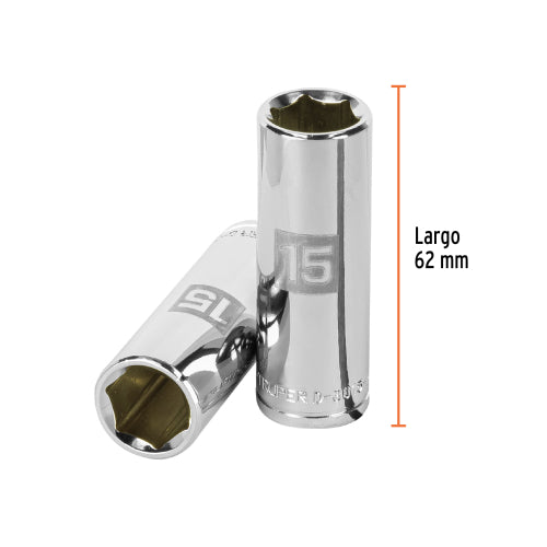Dado largo de 15 mm, 6 puntas, cuadro 3/8", Truper