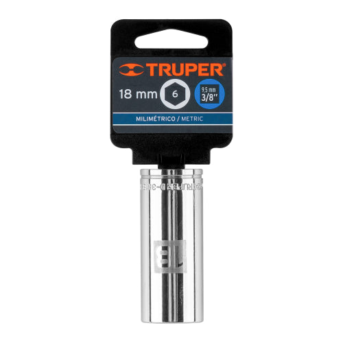 Dado largo de 18 mm, 6 puntas, cuadro 3/8", Truper