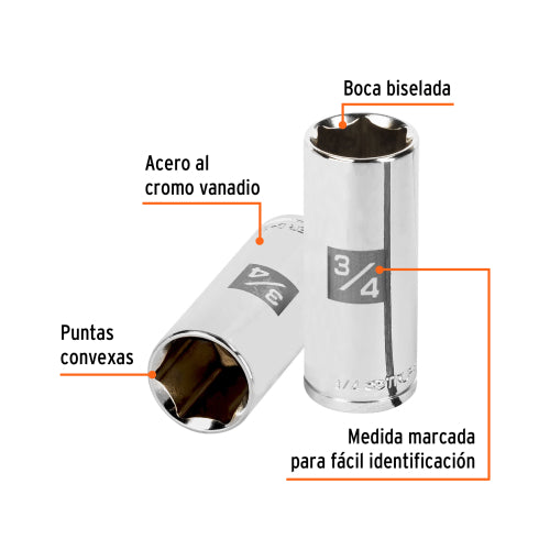 Dado largo de 3/4", 6 puntas, cuadro 3/8", Truper