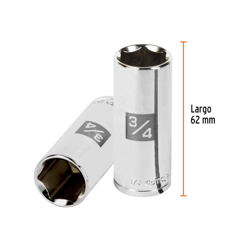 Dado largo de 3/4", 6 puntas, cuadro 3/8", Truper