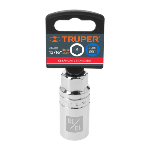 Dado para bujías de 13/16", 6 puntas, cuadro 3/8", Truper
