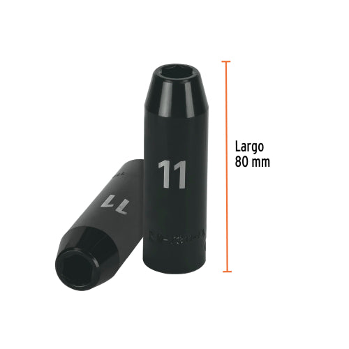 Dado largo cuadro 1/2" de impacto 6 puntas de 11 mm, Truper