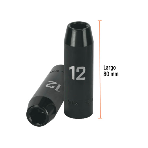 Dado largo cuadro 1/2" de impacto 6 puntas de 12 mm, Truper