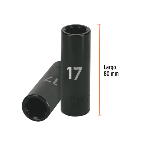 Dado largo cuadro 1/2" de impacto 6 puntas de 17 mm, Truper