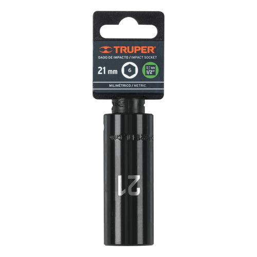 Dado largo cuadro 1/2" de impacto 6 puntas de 21 mm, Truper