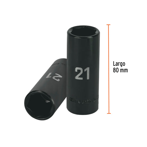 Dado largo cuadro 1/2" de impacto 6 puntas de 21 mm, Truper