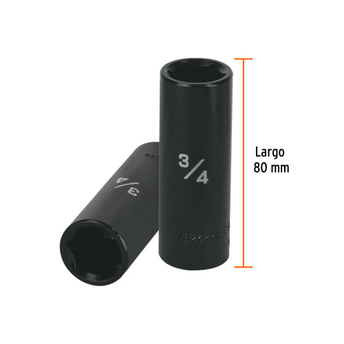 Dado largo impacto de 3/4", 6 puntas, cuadro 1/2", Truper