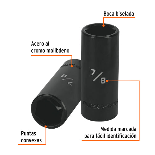 Dado largo impacto de 7/8", 6 puntas, cuadro 1/2", Truper