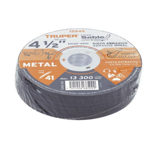 Disco Tipo 41 de 4-1/2" x 1 mm corte fino de metal, Sable