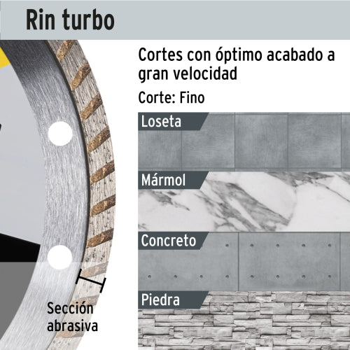 Disco de diamante de 4-1/2" x 1.2 mm, rin turbo, PRETUL
