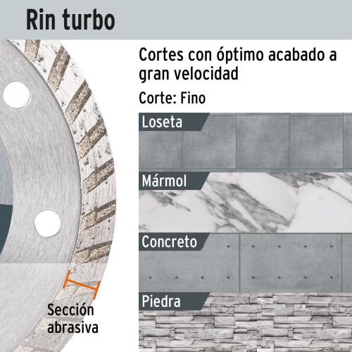 Disco de diamante de 4-1/2" x 2.2 mm, rin turbo, TRUPER
