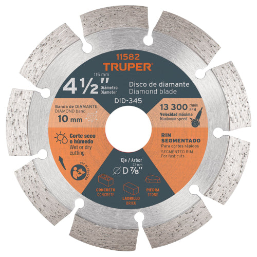 Disco de diamante de 4-1/2" x 2.1 mm, rin segmentado, TRUPER
