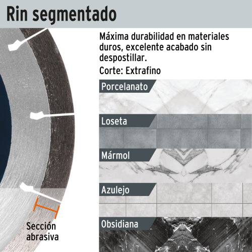 Disco de diamante de 4-1/2" x 1.3 mm, corte de porcelanato