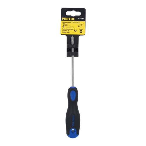 Desarmador de cruz 3/16" x 4" mango Comfort Grip, Pretul