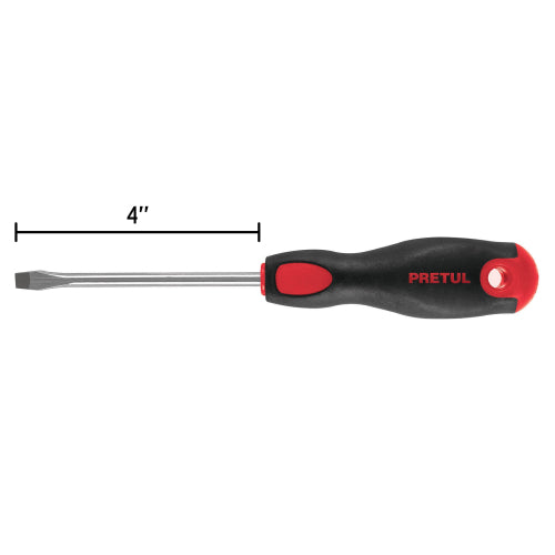Desarmador plano 1/4" x 4"mango Comfort Grip, Pretul