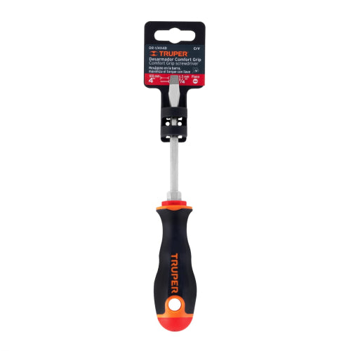 Desarmador plano 1/4" x 4" mango Comfort Grip, Truper