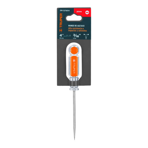 Desarmador plano 3/16" x 4" mango de acetato, Truper