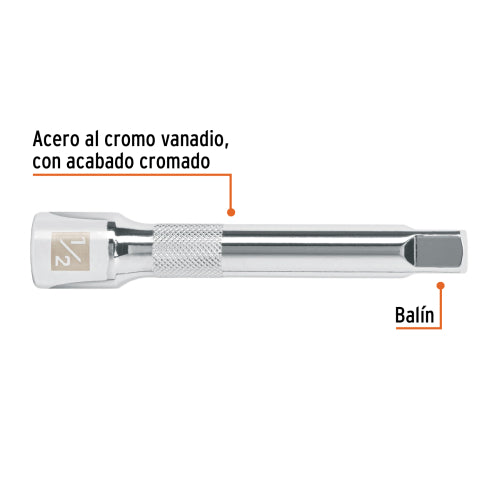Extensión cuadro 1/2" para matraca, largo 5", Truper