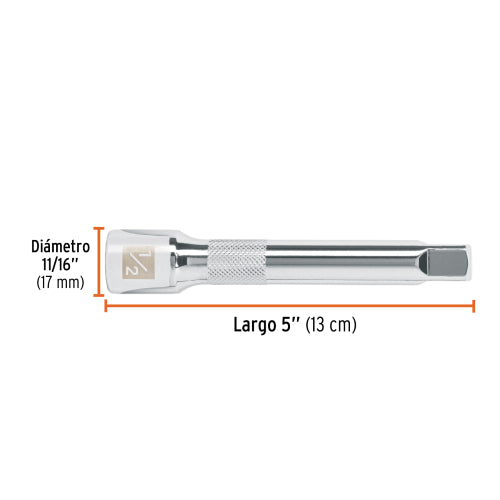 Extensión cuadro 1/2" para matraca, largo 5", Truper