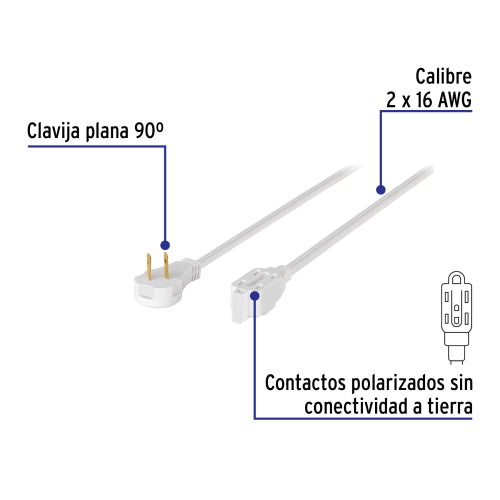 Extensiones eléctricas domésticas con clavija plana, blancas