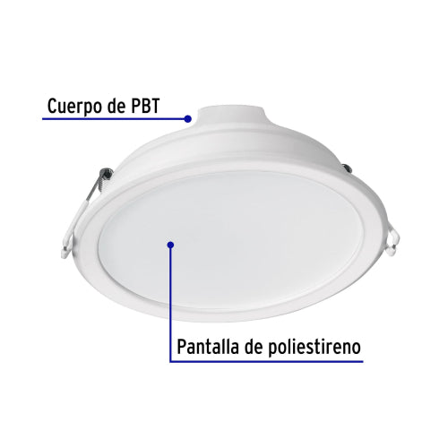 Luminario LED empotrable 12 W redondo, luz de día, Basic
