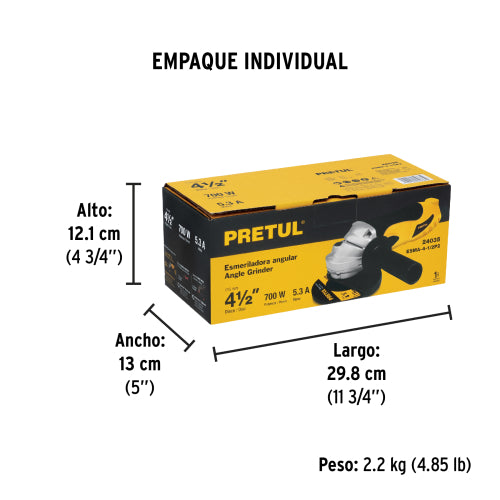 Esmeriladora angular 4-1/2", 700W, PRETUL