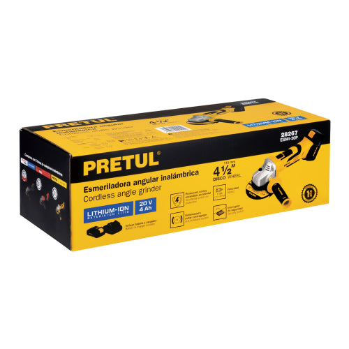 Esmeriladora 4-1/2", 20V, 1 batería 4Ah, PRETUL