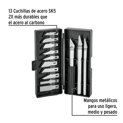Juego de exactos con 13 cuchillas en estuche, PRETUL