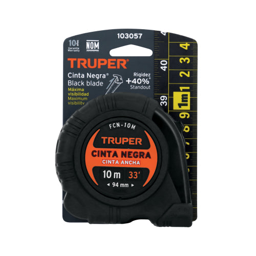 Flexómetro contra impactos 10 m, Cinta Negra 32 mm, Truper
