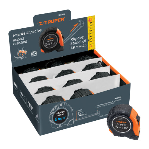 Flexómetro Gripper 5 m cinta 13 mm Truper