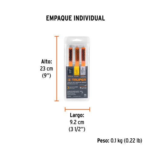Juego de 3 mini cepillos de alambre 28 pinceles, Truper