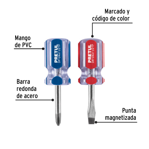 Dúo de desarmadores 1/4 x 1-1/2" mango de PVC, Pretul