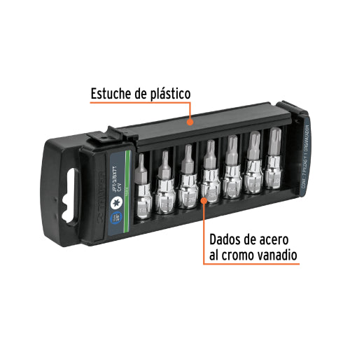Juego de 7 dados cuadro 3/8" punta torx, Truper
