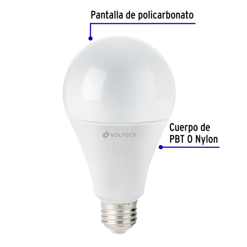 Lámpara LED tipo bulbo A19 18 W luz de día, caja, Volteck