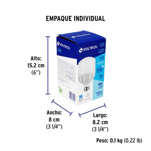 Lámpara de LED alta potencia 20 W luz de día, caja, Volteck