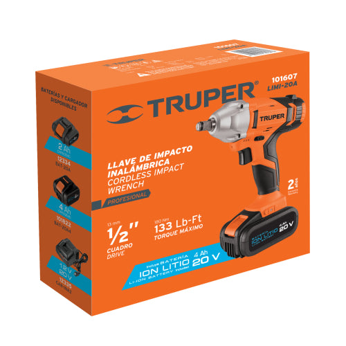 Llave de impacto 1/2", 20V, 184 lb/ft, 1 batería 4Ah, PRO