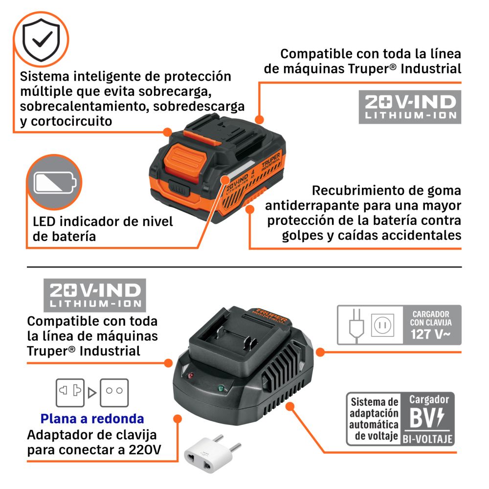 Rotomartillo SDS Plus/destornillador 20V,2.2J,2 baterías 4Ah