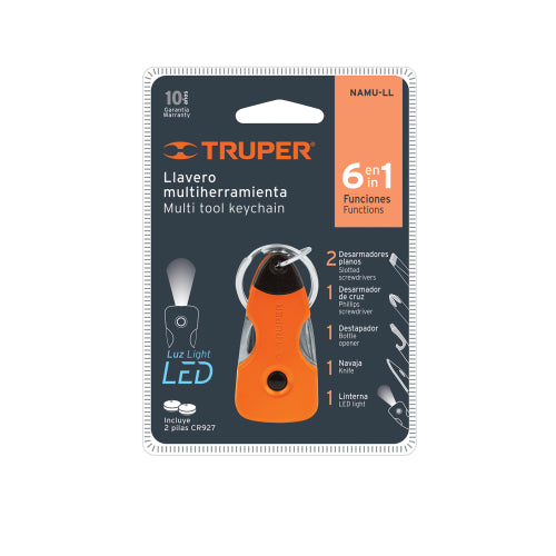 Multiherramienta 6 funciones, con LED, tipo llavero, Truper