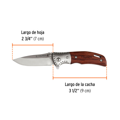 Navaja abatible 3-1/2" mango de madera, Truper