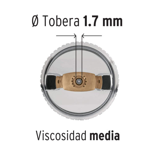 Pistola p/pintar gravedad HVLP vaso plástico, 1.7 mm, Truper
