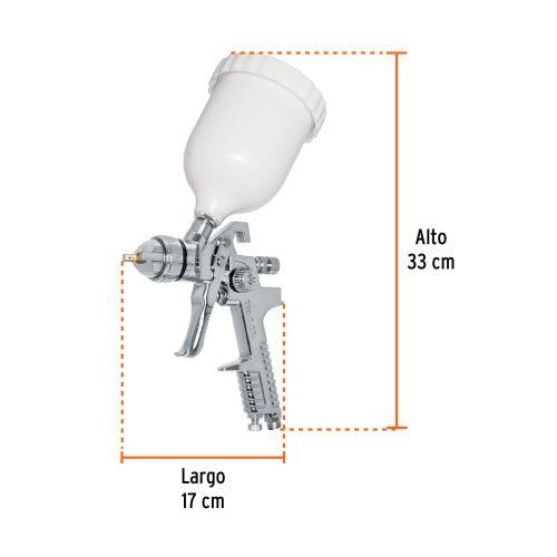 Pistola p/pintar gravedad HVLP vaso plástico, 1.7 mm, Truper