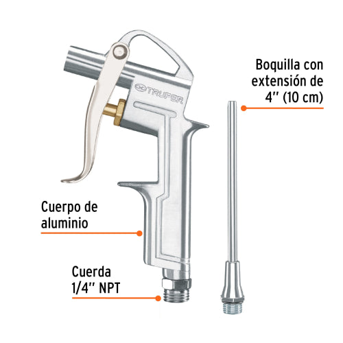 Pistola de aluminio para sopletear, boquilla ext 4",TRUPER