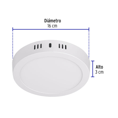 Luminario LED tipo plafón 12 W, redondo, luz de día, blanco