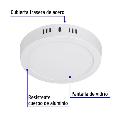 Luminario LED tipo plafón 12 W, redondo, luz de día, blanco