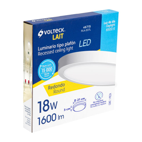 Luminario LED tipo plafón 18 W, redondo, luz de día, blanco
