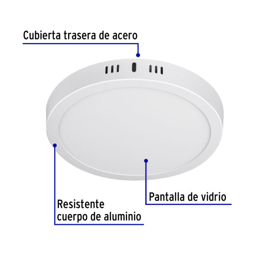 Luminario LED tipo plafón 18 W, redondo, luz de día, blanco