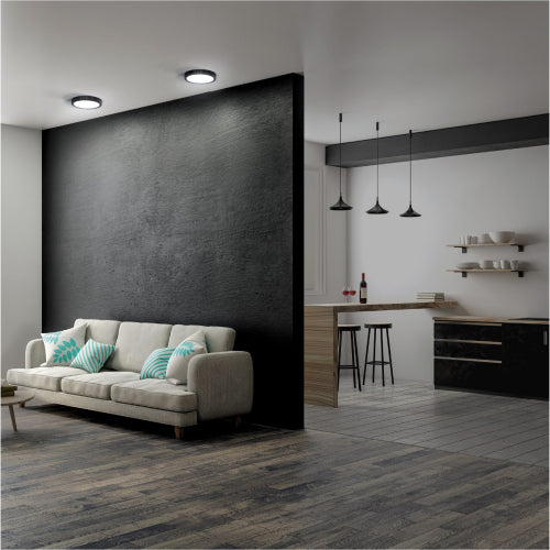 Luminario LED tipo plafón 18 W, redondo, luz de día, negro