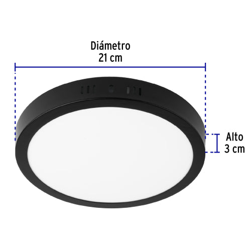 Luminario LED tipo plafón 18 W, redondo, luz de día, negro